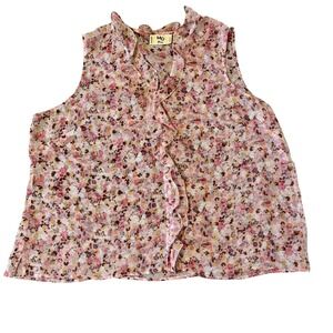 MG Women Pink Floral‎ Chiffon Ruffle Front Sleeveless Blouse Top 3X Plus Size